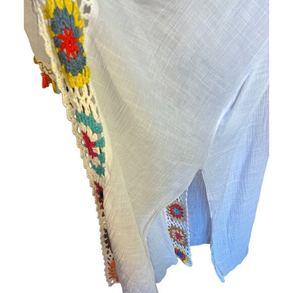 White Mark Plus Size Boho Crochet Kimono With Colorful Tassels & Floral Pattern - Picture 7 of 9